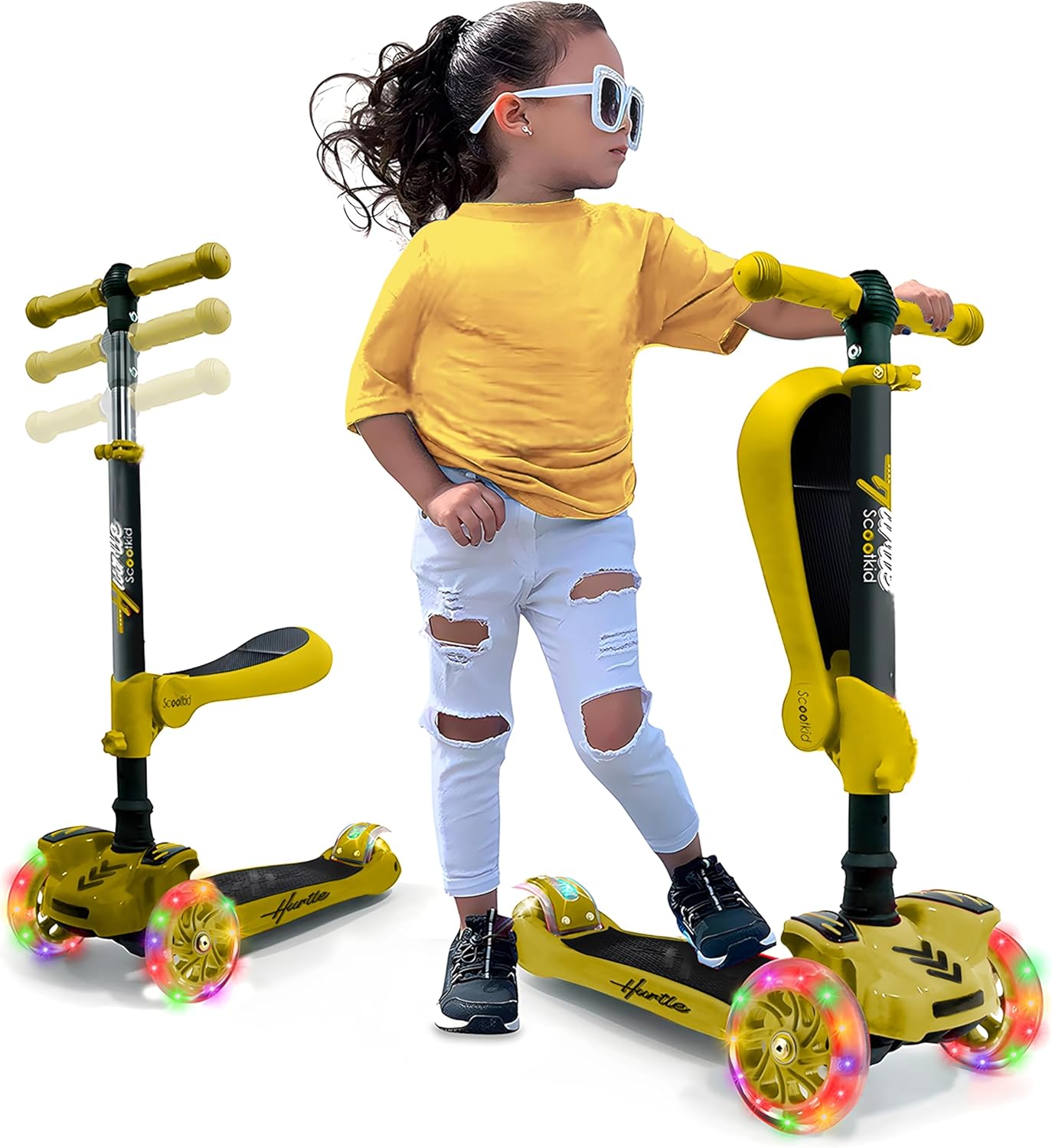 3-Wheeled Kids Scooter with LED Lights and Adjustable Seat 1-14y