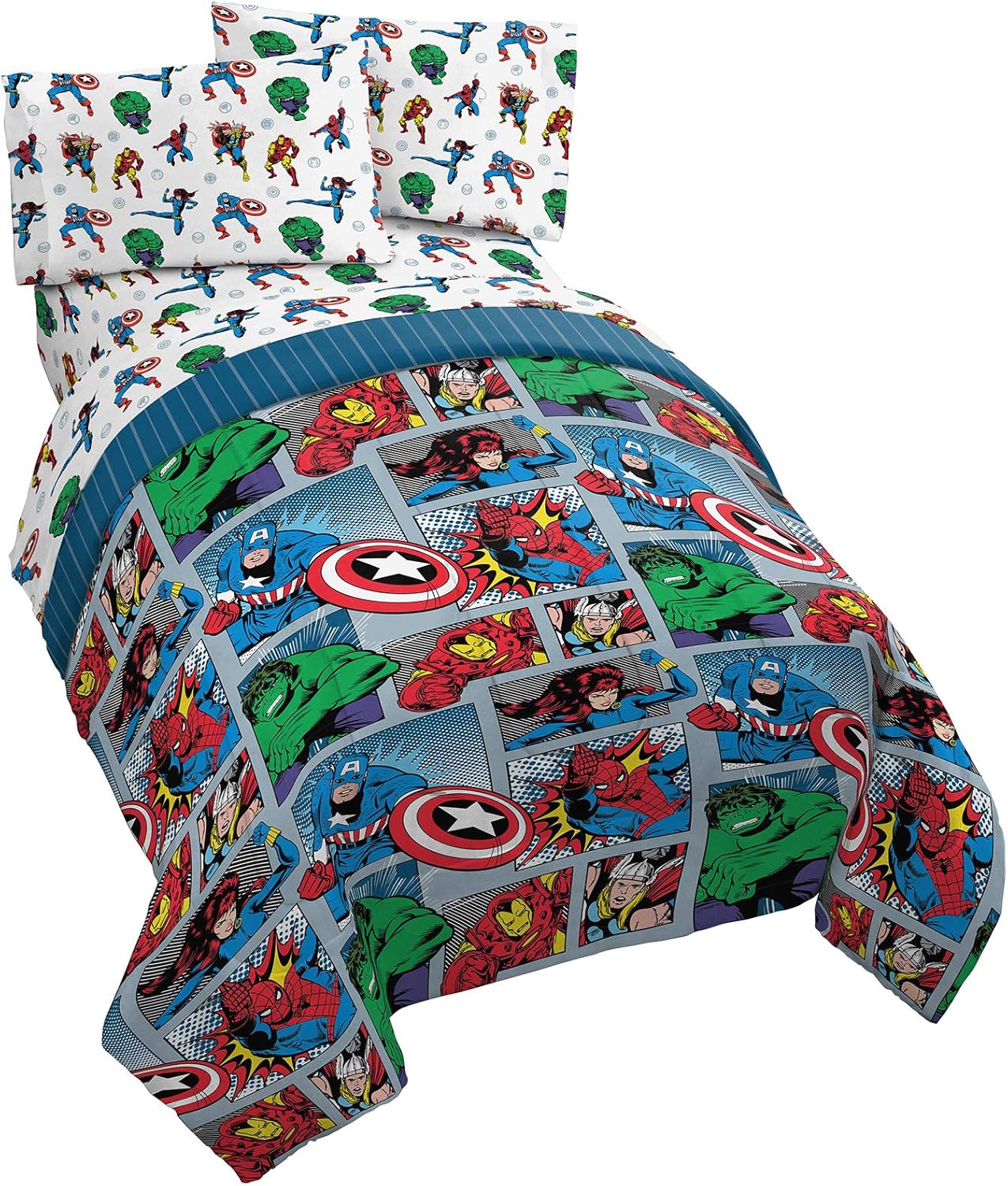 Marvel Avengers Fighting Team Twin Bed Set - Super Soft Microfiber