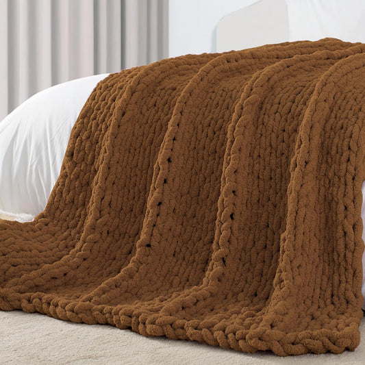 Chunky Knit Throw Blanket 50in X 60in for Cozy Autumn Evenings