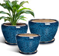 Ceramic Plant Pots Indoor Set of 3 - Modern Blue Planters