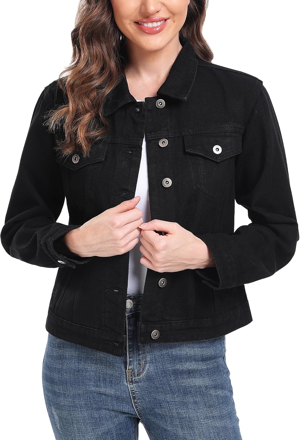 MISS MOLY Women's Denim Jacket - Trendy Long Sleeve Jean Coat