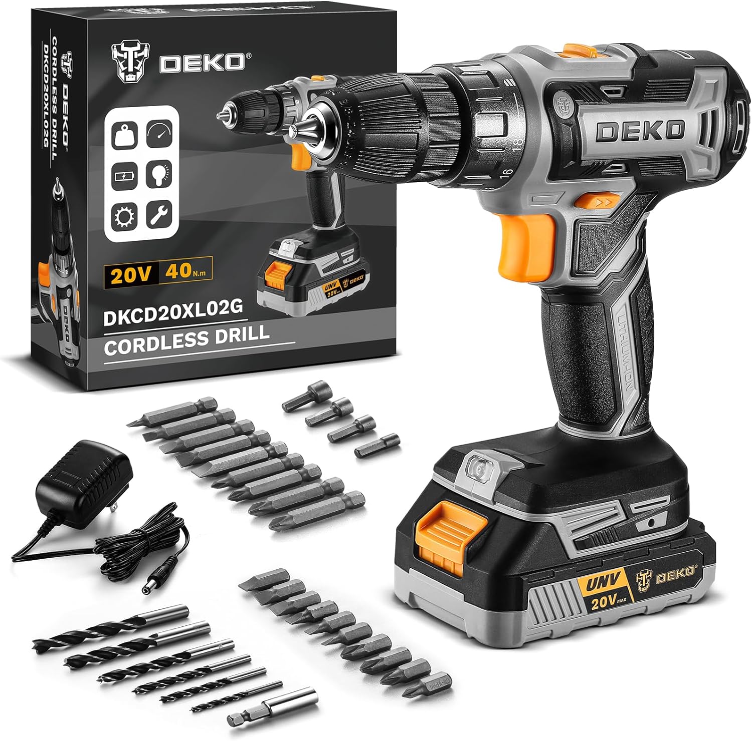 Power Drill Cordless Set for DIY: DEKO PRO 20V Electric Drill