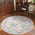 Pink Floral 4ft Round Rug Washable Non-Slip - Soft Low Pile