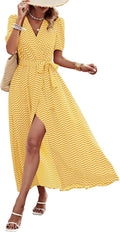 Women's Summer Maxi Dress Casual Wrap Floral Boho - Flowy V Neck Split