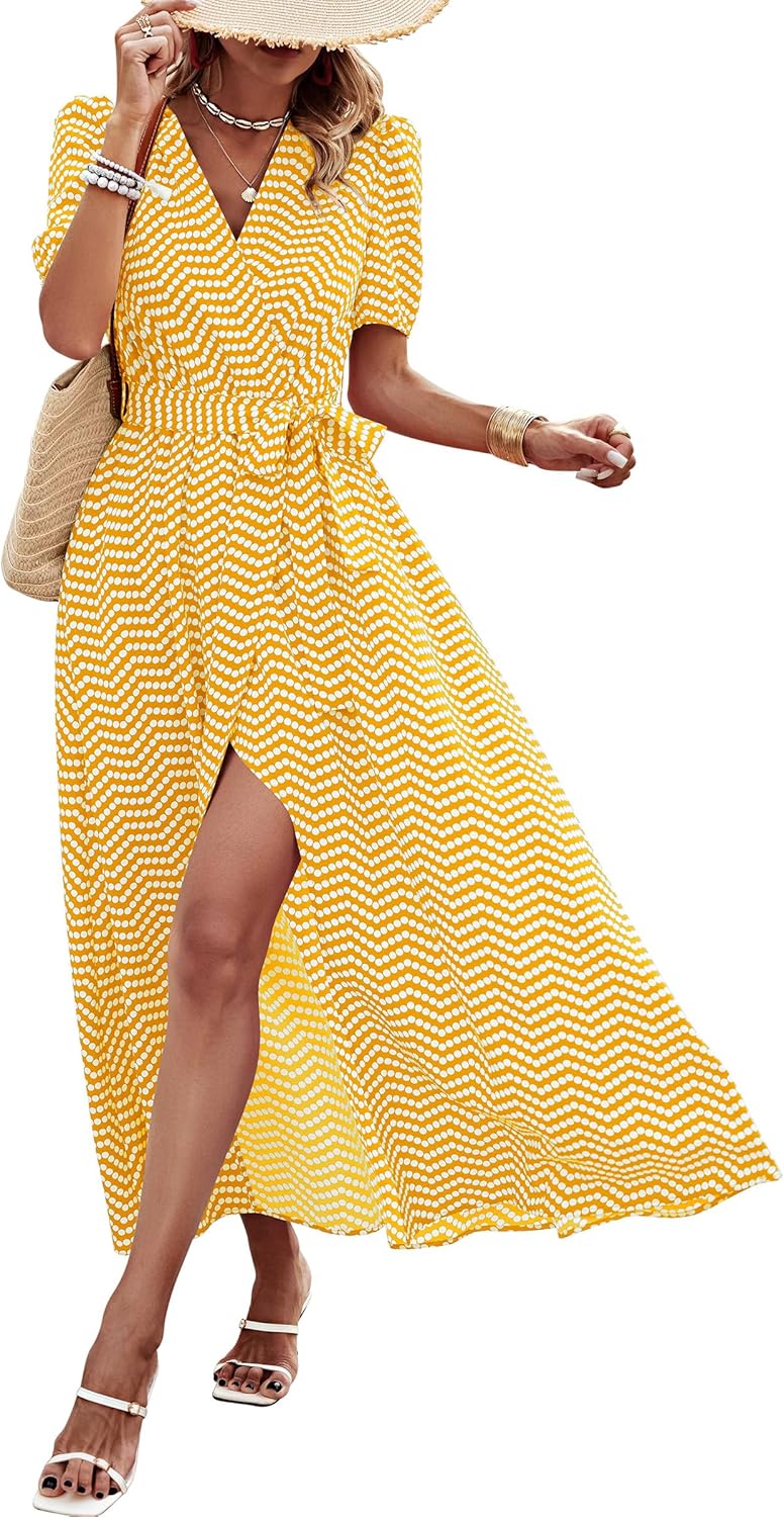 Floral Boho Maxi Dress for Women - Summer Casual Wrap Style