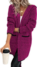 Sidefeel Womens Long Cardigan with Hood and Contrast Trim - Cozy Fit