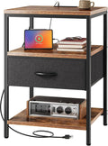 SUPERJARE Night Stand with Charger Station for Bedroom Use