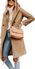 Womens Winter Wool Coat Notch Lapel Single-Breasted Peacoat - Warm