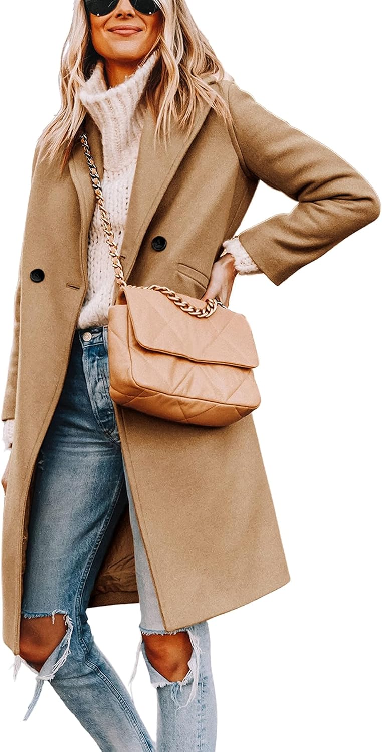Hooever Women's Winter Wool Coat Casual Notch Lapel Peacoat