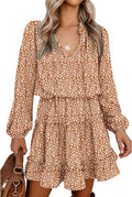 Long Sleeve Tie Neck Ruffle Tiered A-Line Mini Dress - Flattering Fit