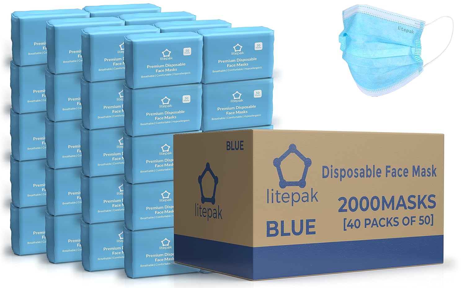 2000pcs Disposable Face Masks - 3 Ply Breathable Masks for Adults
