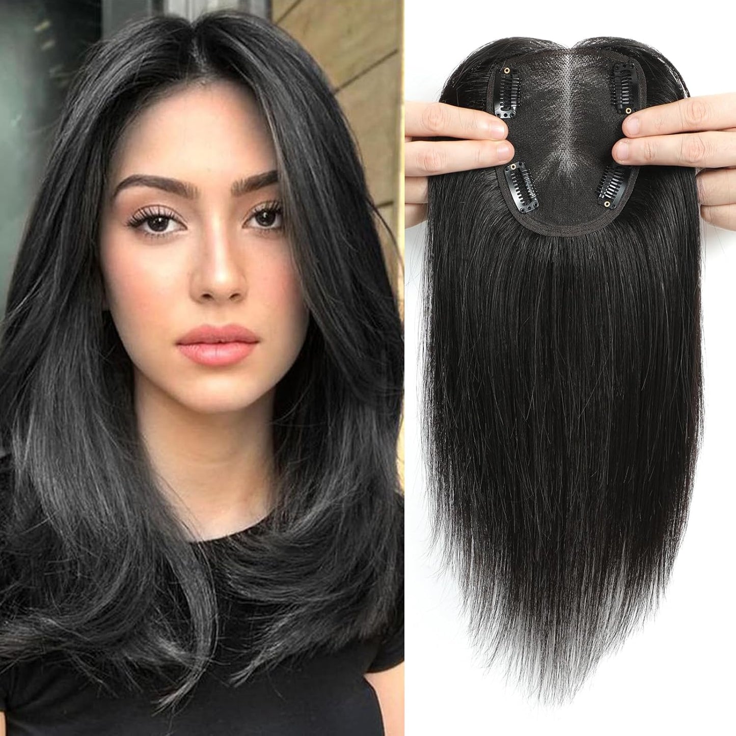 Hair Toppers for Women Real Human Hair Pieces 12in Natural Black