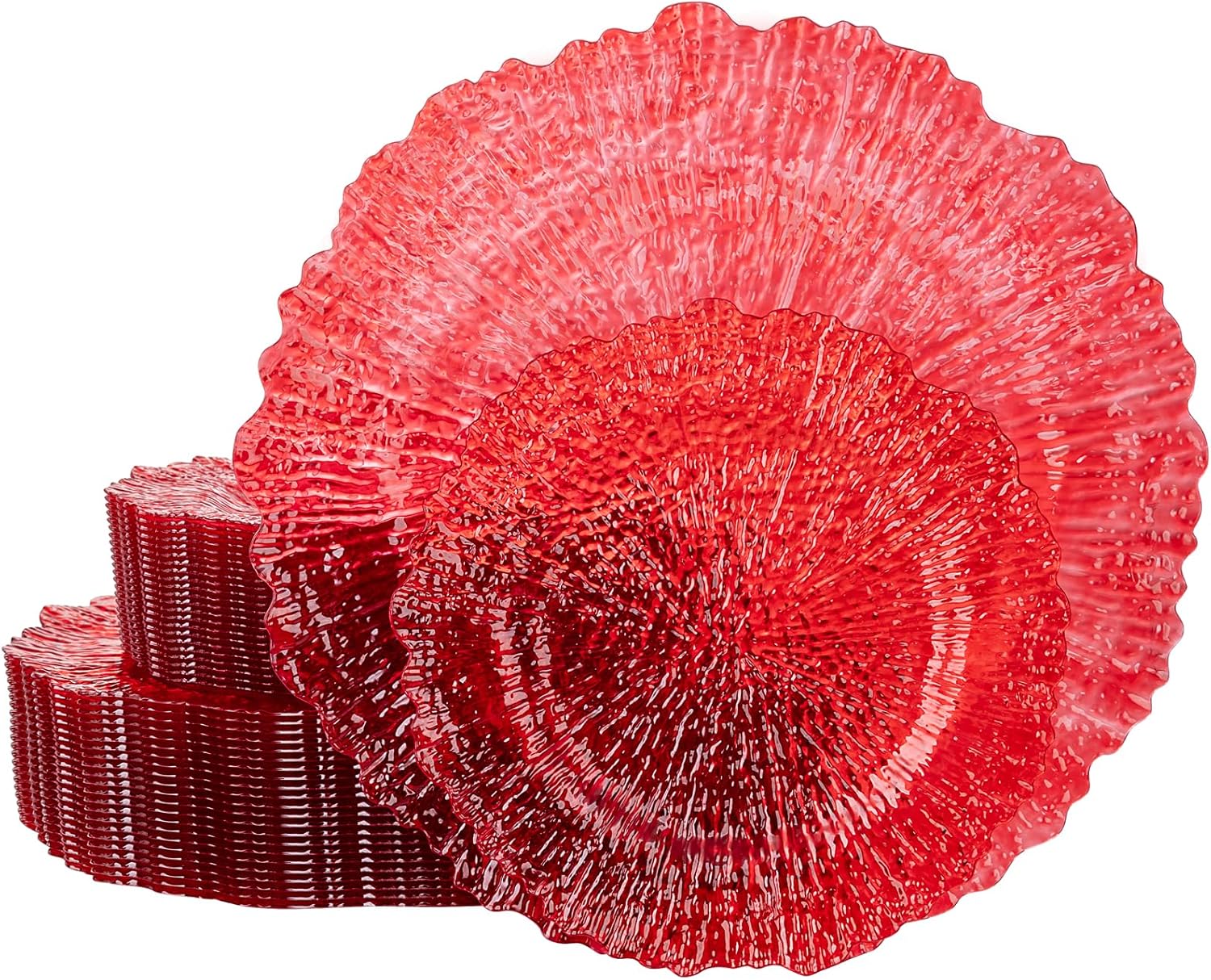 60PCS Clear Red Plastic Plates for Parties and Weddings