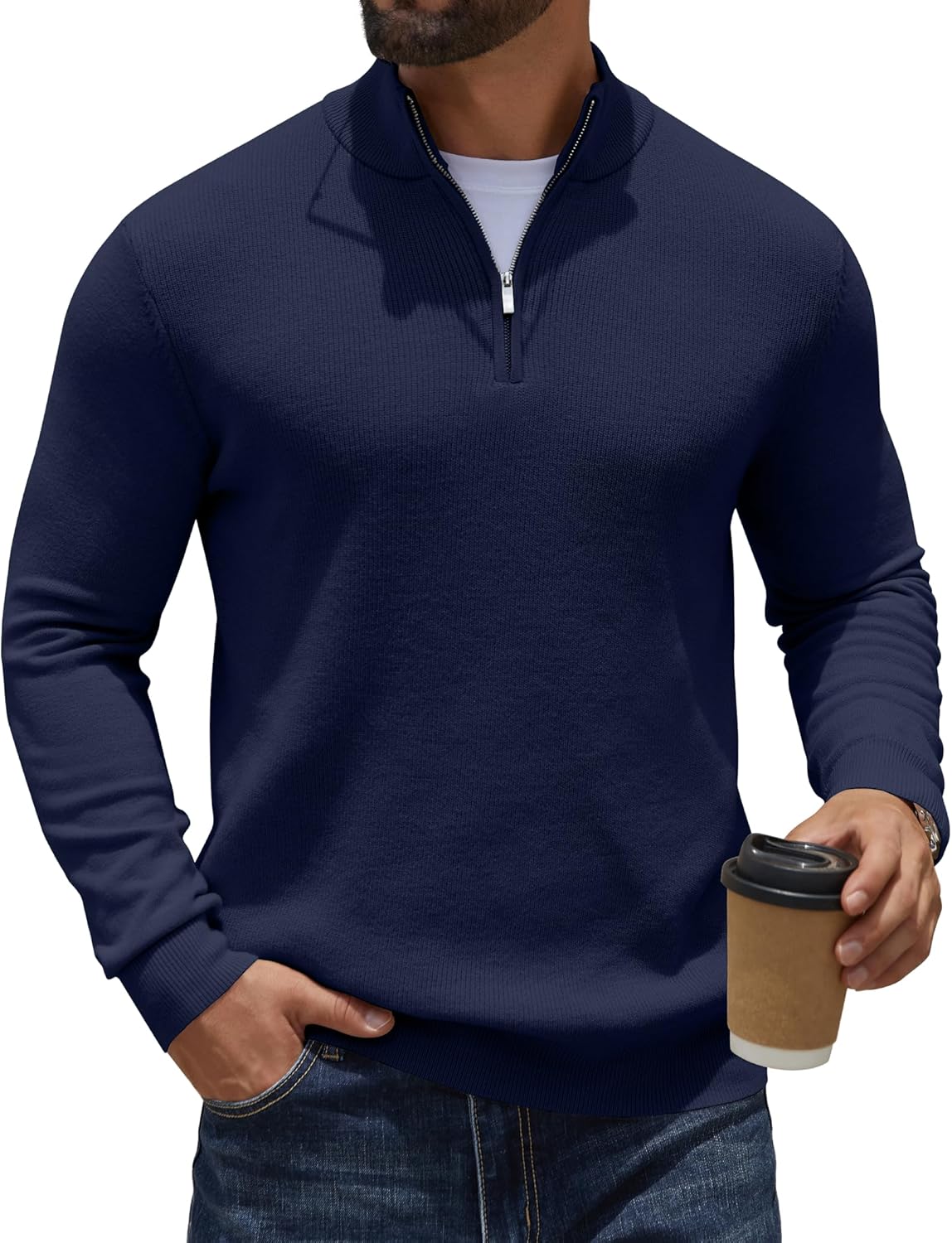 COOFANDY Quarter Zip Pullover for Men - Slim Fit Sweater