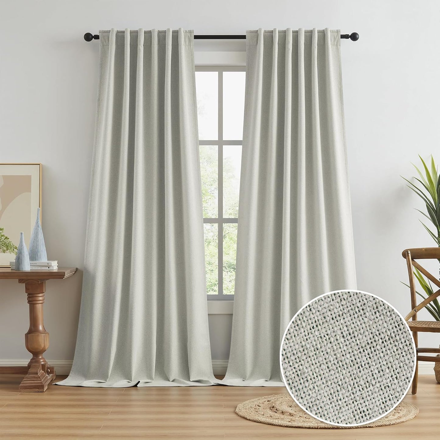 KEQIAOSUOCAI Greyish Beige Linen Blackout Curtains 120 in Long