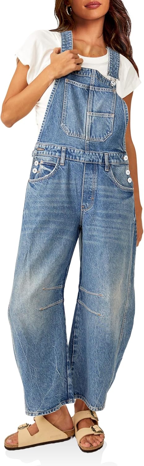 Stylish Womens Denim Bib Overalls with Adjustable Straps