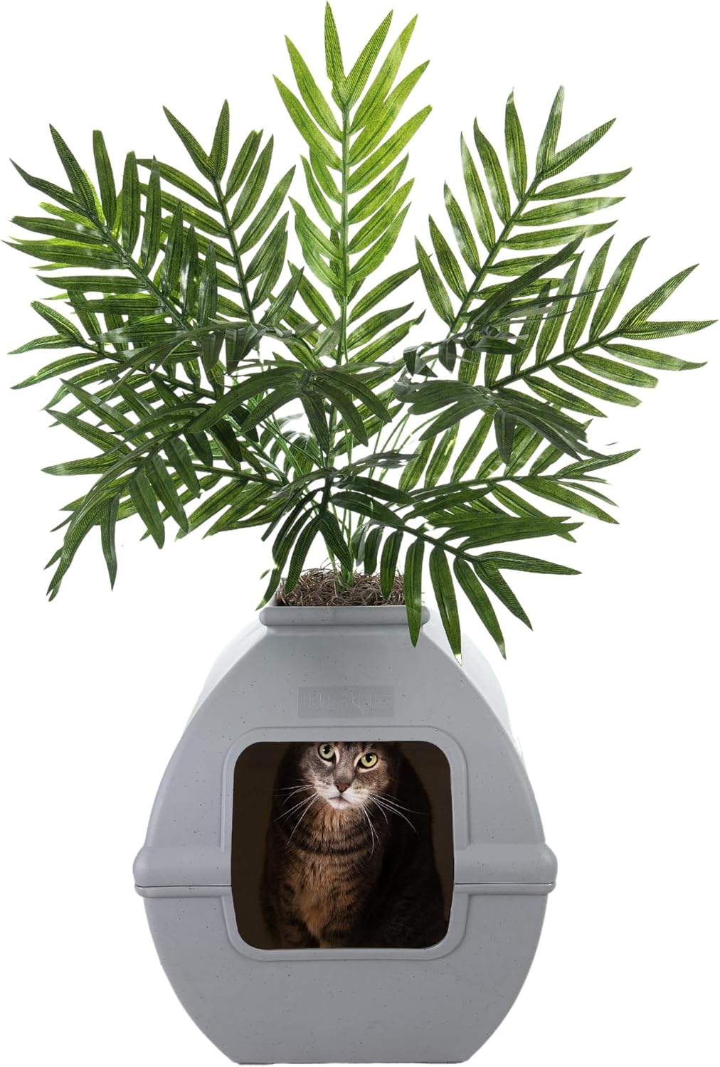 Hidden Cat Litter Box Enclosure with Faux Plant and Odor Control