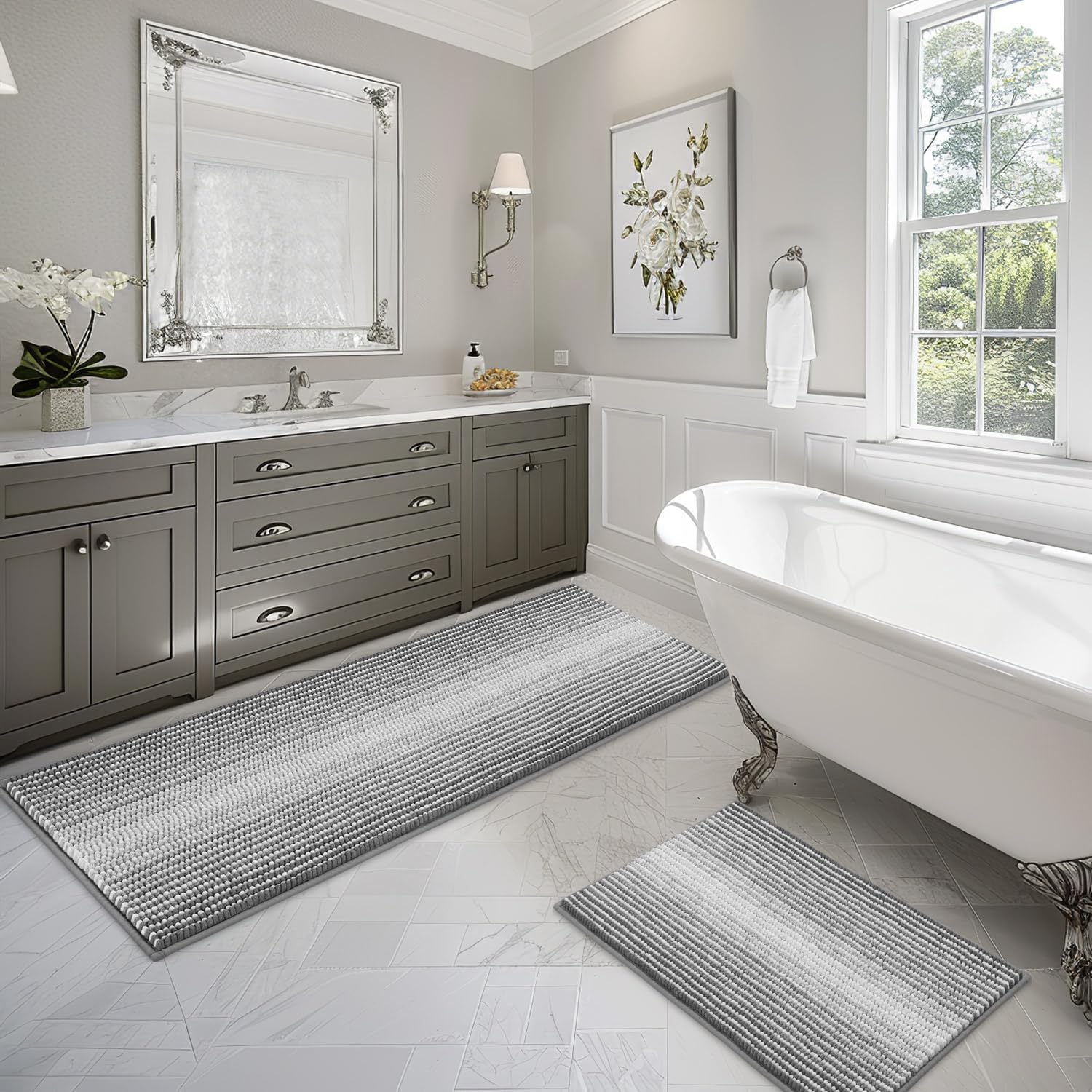 Thick Absorbent Chenille Bath Mat Set for Ultimate Comfort