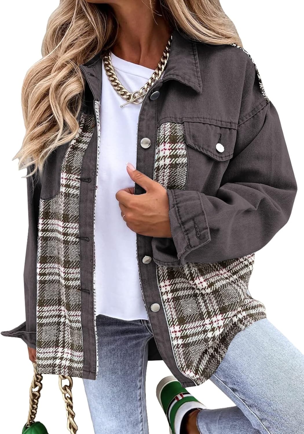 SHEWIN Womens Oversized Denim Jacket for Trendy Casual Style