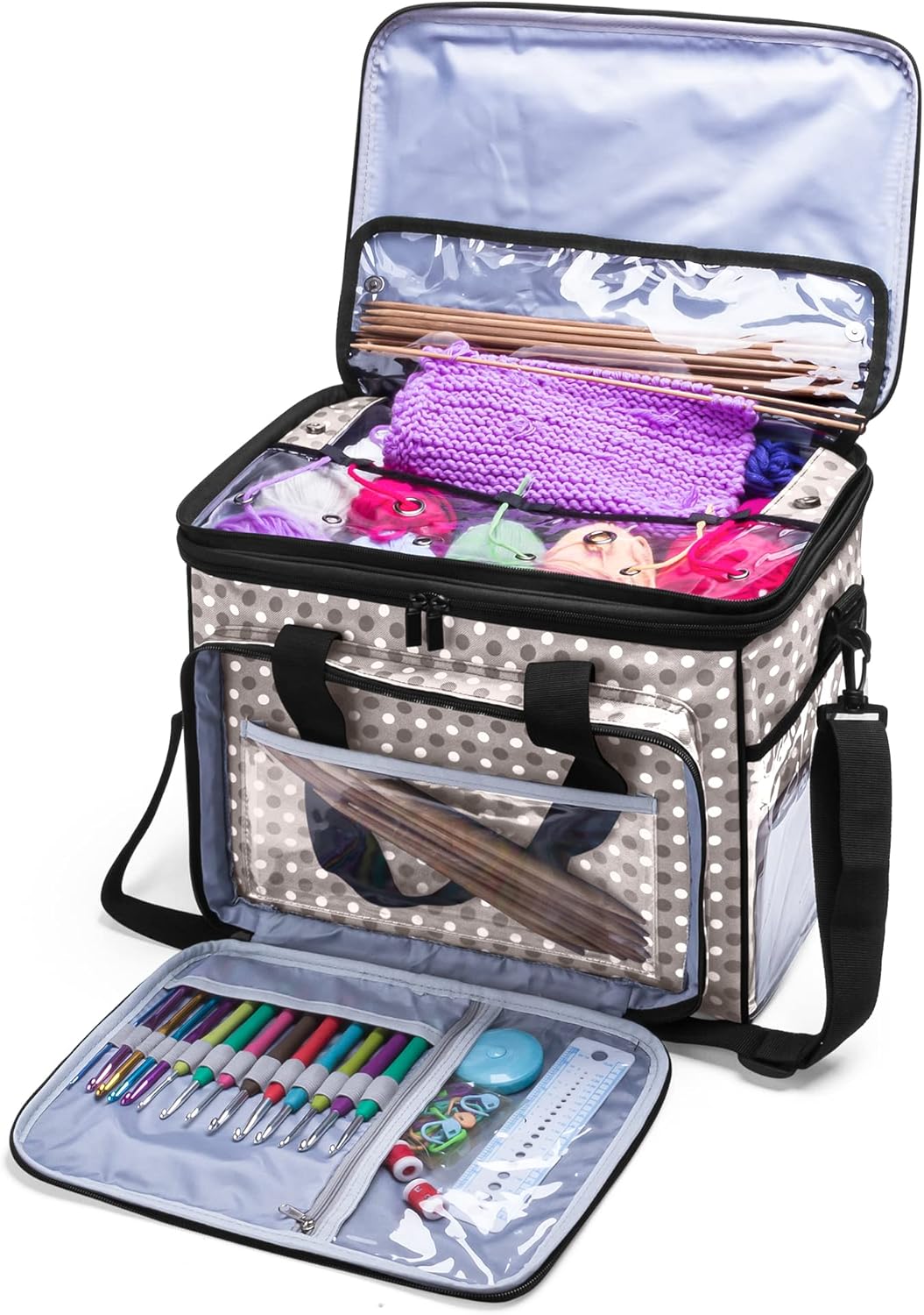 Teamoy Knitting Bag - Spacious Yarn Tote Organizer with Cover