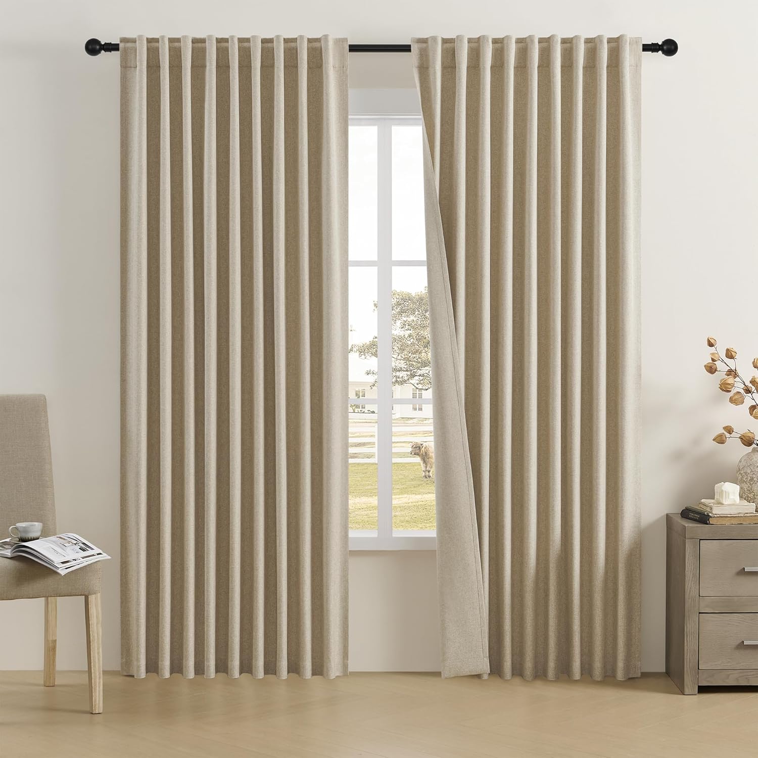 DUALIFE Linen Blackout Curtains for Patio Sliding Glass Door