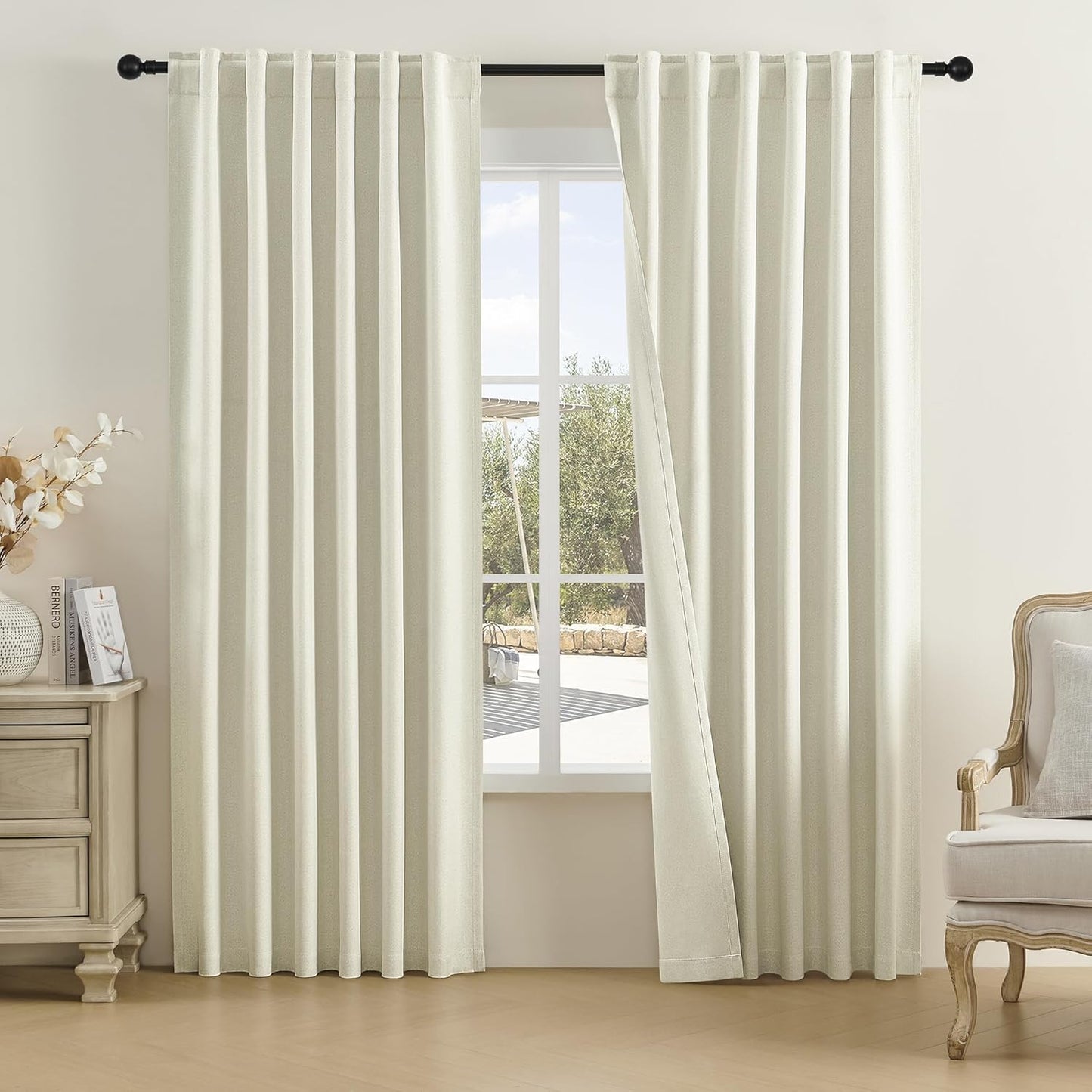 DUALIFE Greyish Beige Blackout Curtains for Bedroom 84 in
