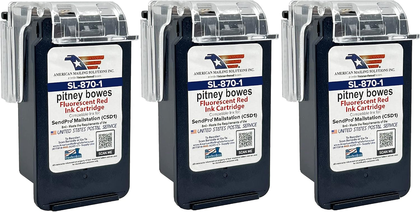 PB SL-870-1 Red Fluorescent Ink Cartridge for SendPro Mailstation