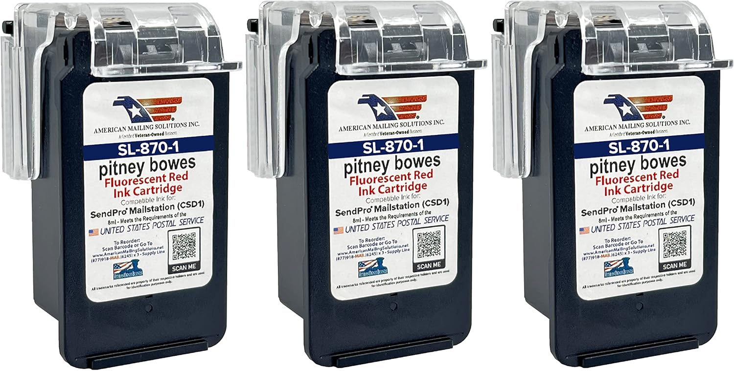 PB SL-870-1 Red Fluorescent Ink Cartridge for SendPro Mailstation