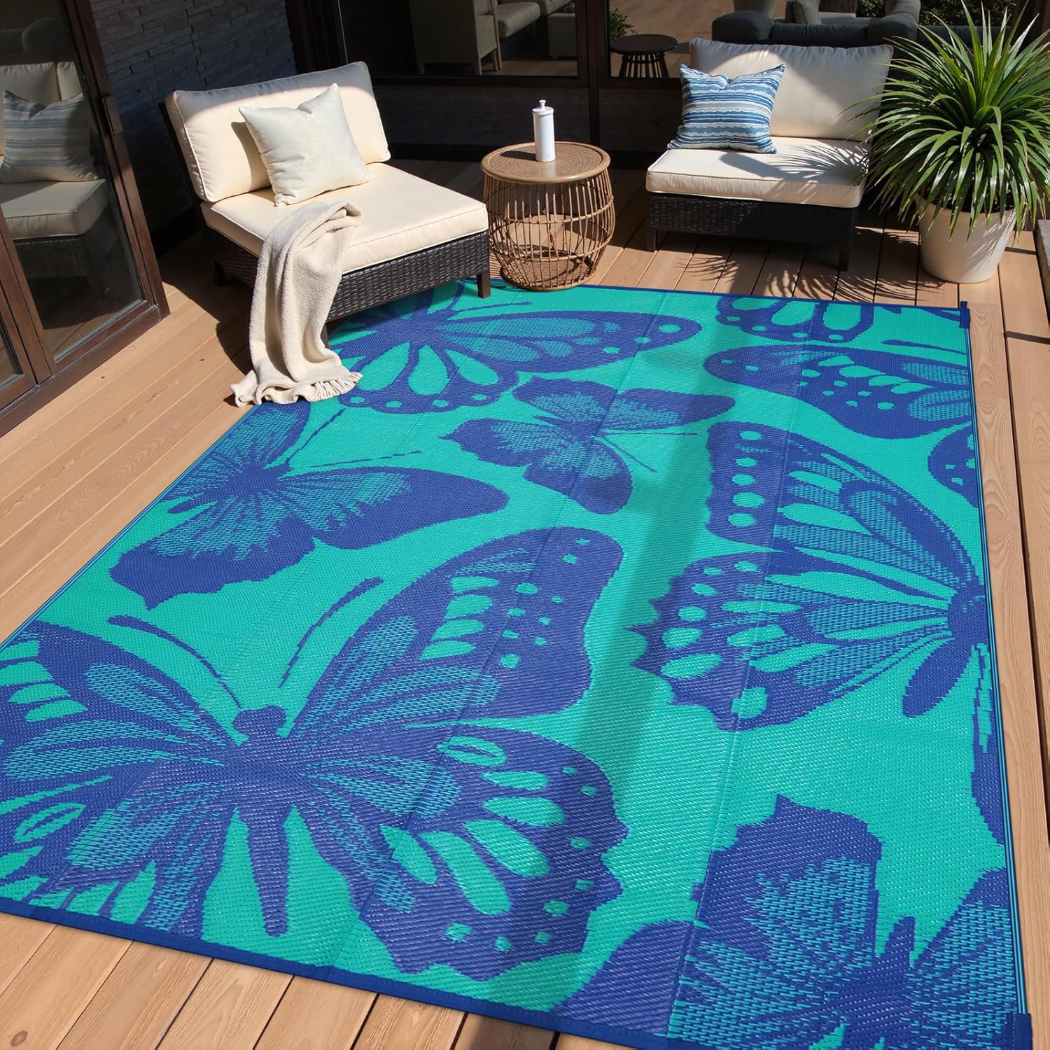 Anidaroel Butterfly Outdoor Rug 6ftx9ft for Patio and Camping