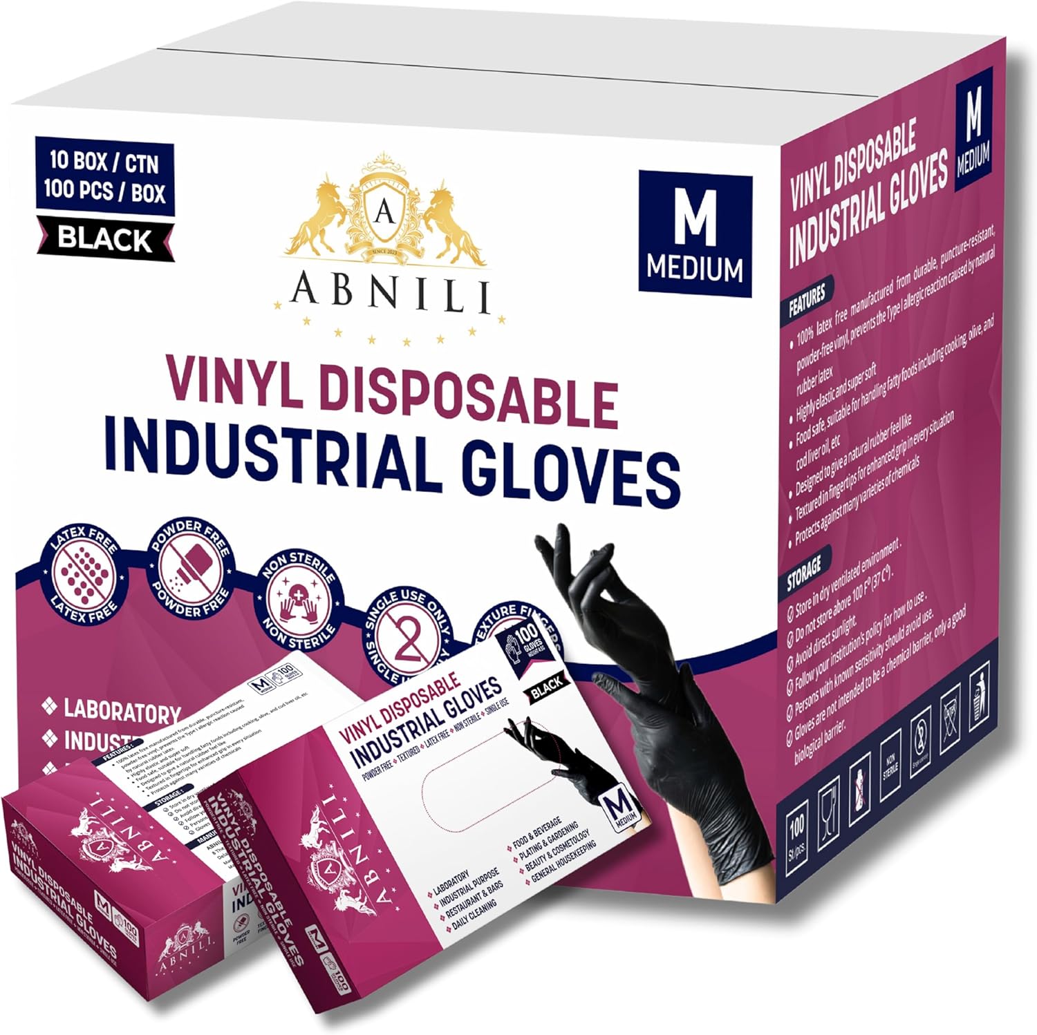 Black Vinyl Gloves, Latex-Free, Food Safe - Medium