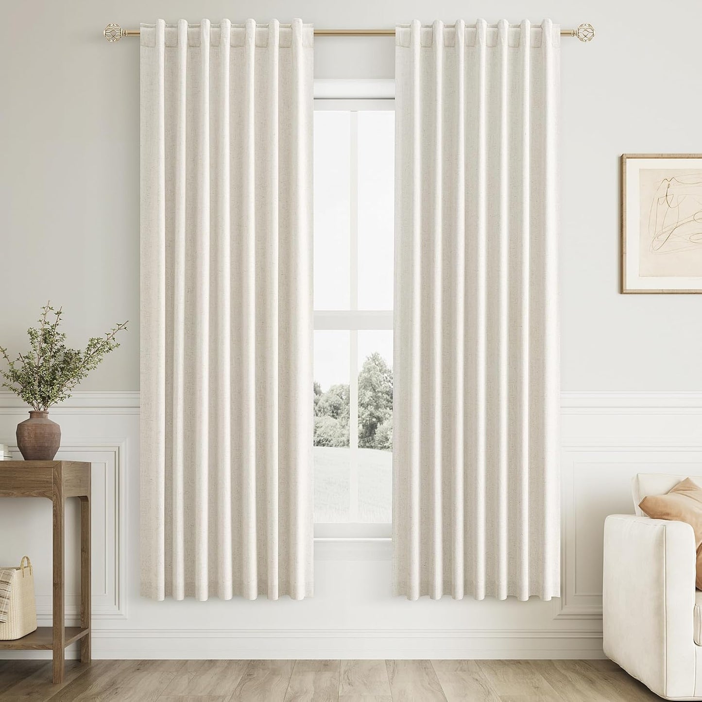 Guken Cream Linen Blackout Curtains 72 Inch Length for Home