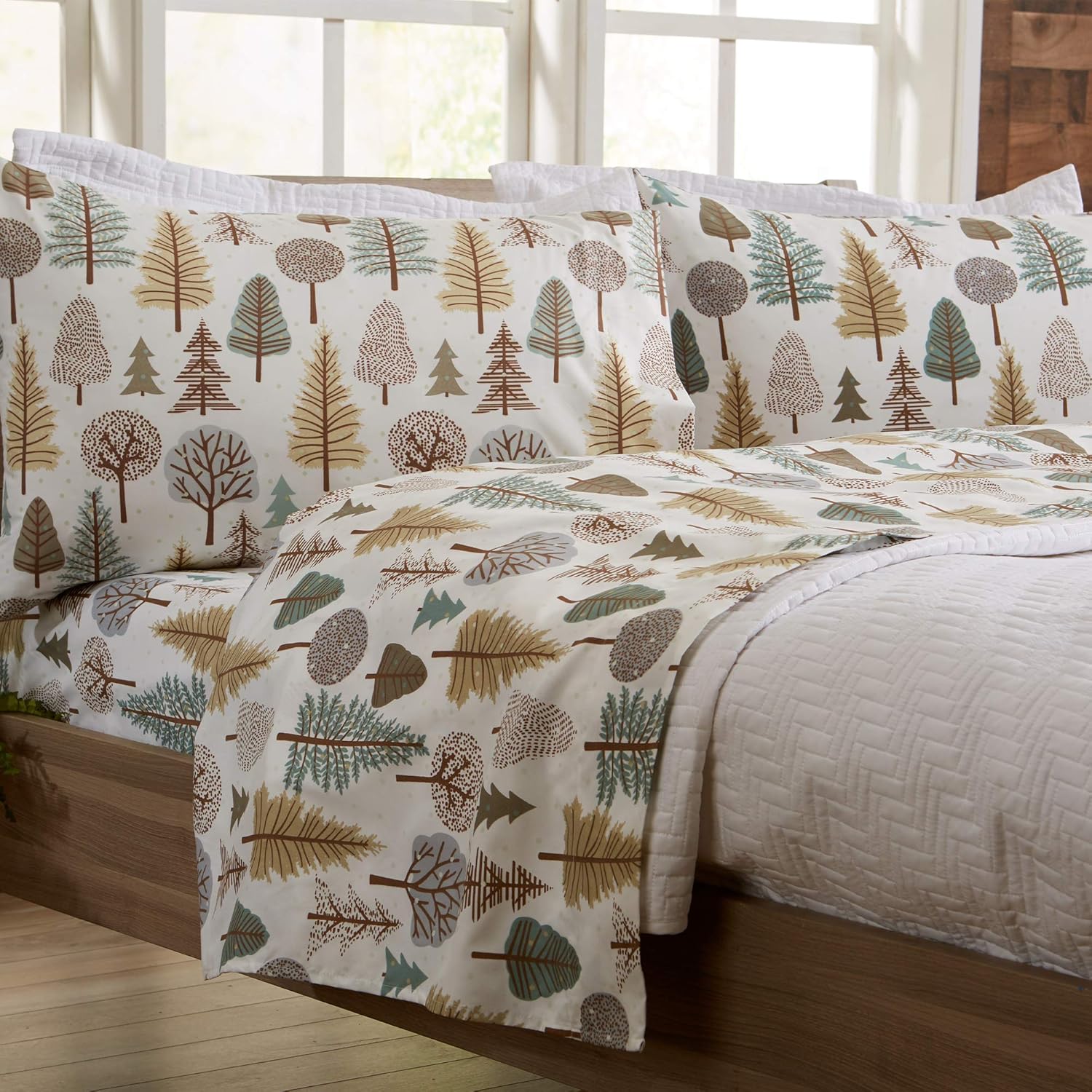 Queen Size Microfiber Sheet Set for Lodge Decor - Forest Trail