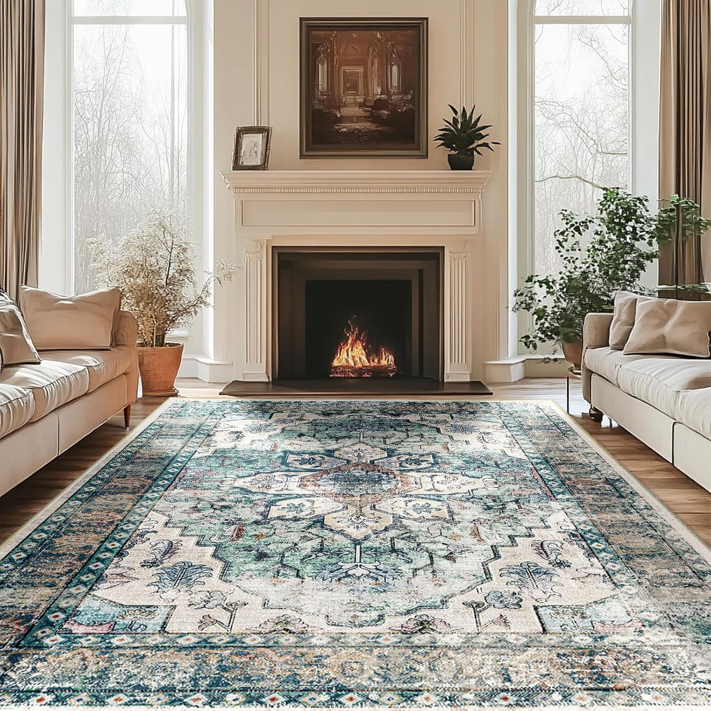 6x9 Area Rug Washable Non-Slip Boho Carpet for Living Room
