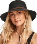 Womens Wide Brim Sun Hat with Wind Lanyard - UPF 80+ Sun Protection