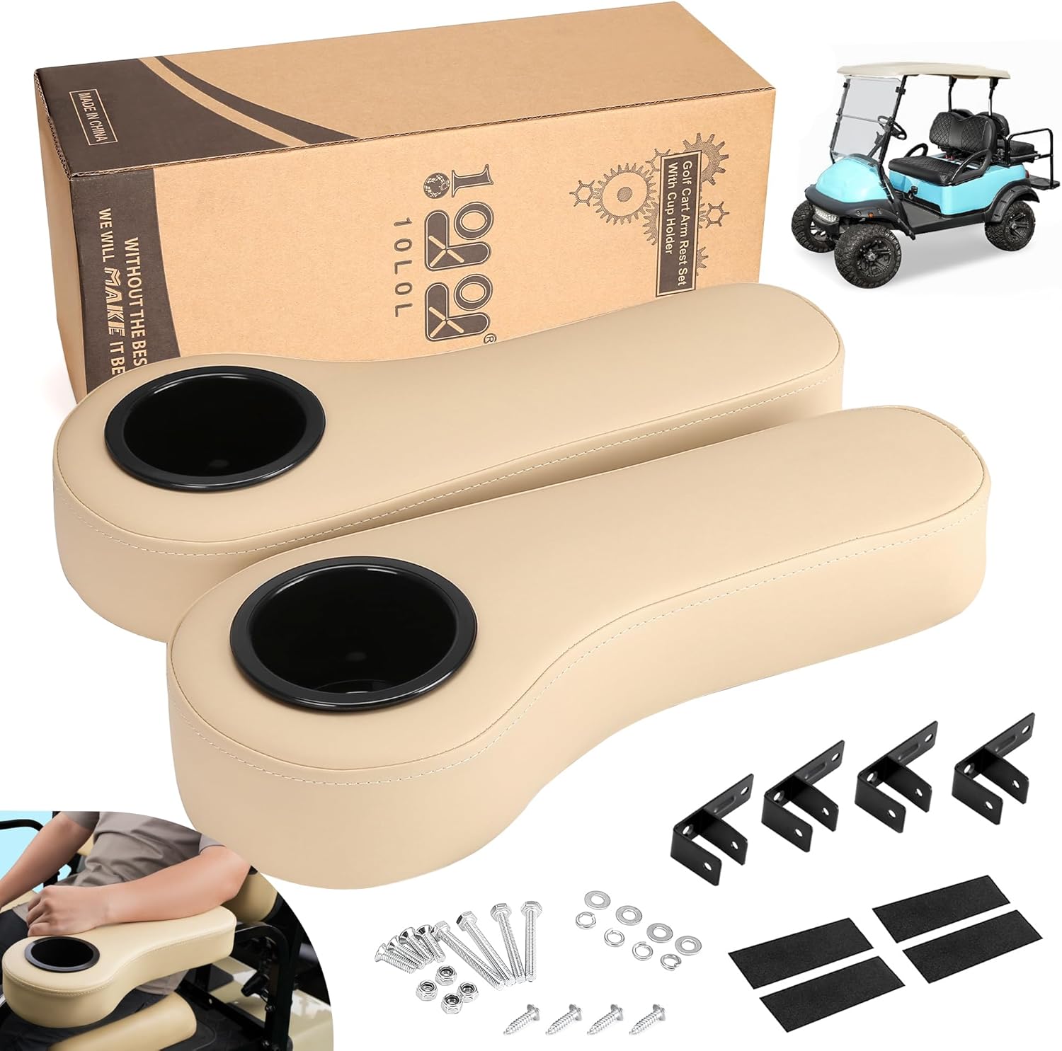 10L0L Golf Cart Rear Seat Kit with Arm Rest and Cup Holder
