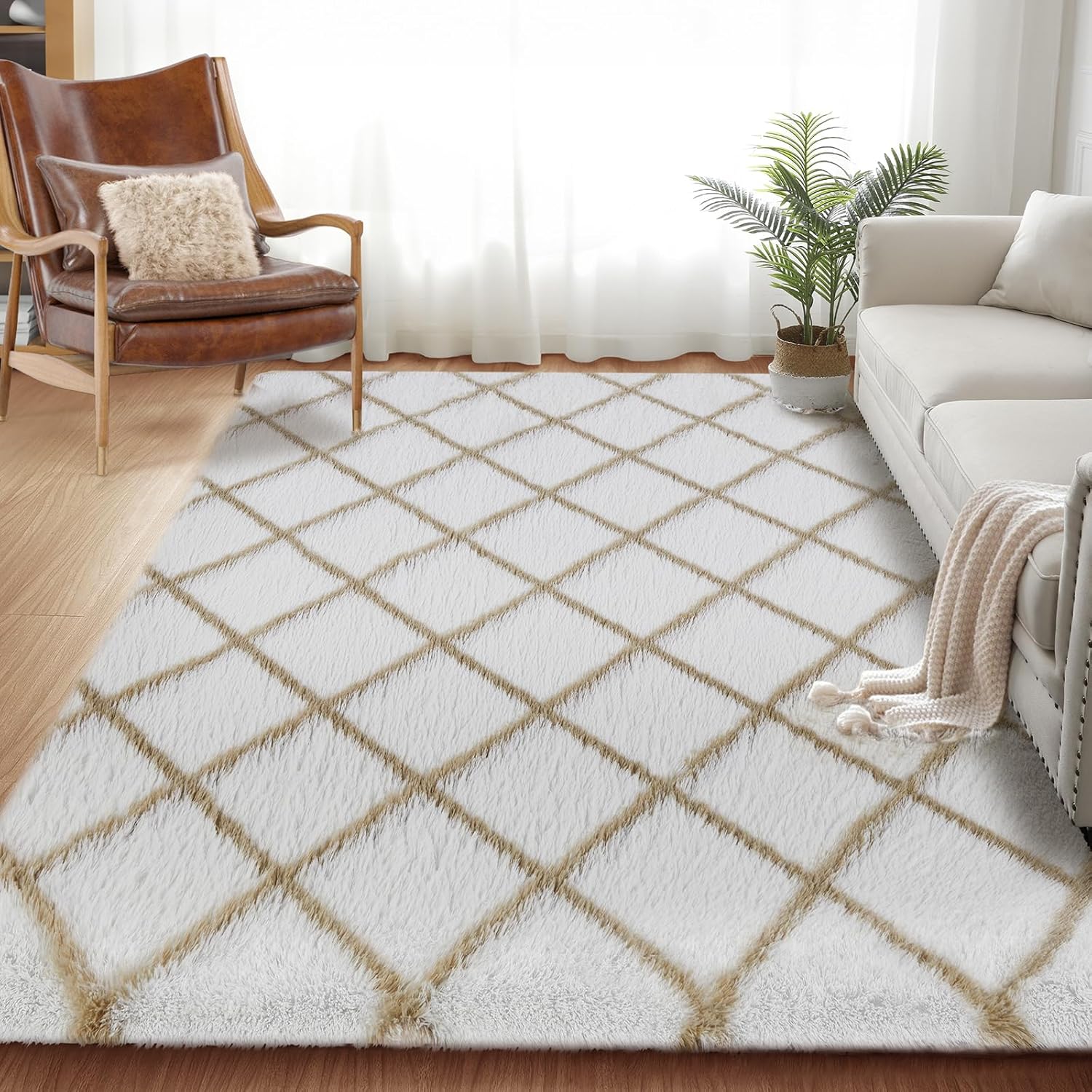 Fluffy Rug for Bedroom - 6X9Feet Anti-Skid High Pile Design