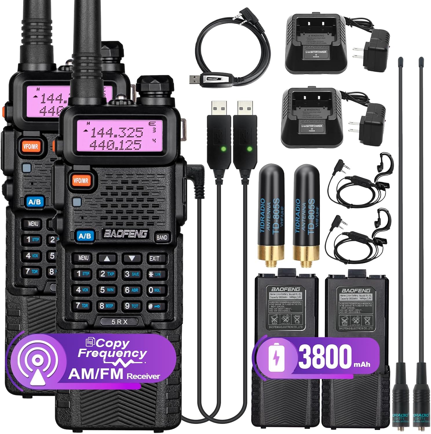 BAOFENG UV-5RX Multi-Band Ham Radio with Long Range Antennas
