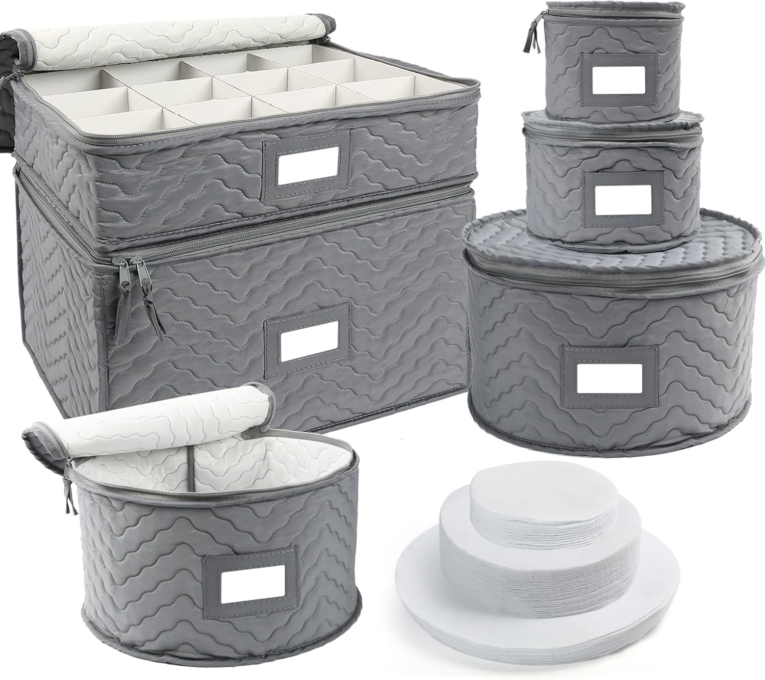 LotFancy Quilted 6-Piece Storage Box Set for Chinaware & More
