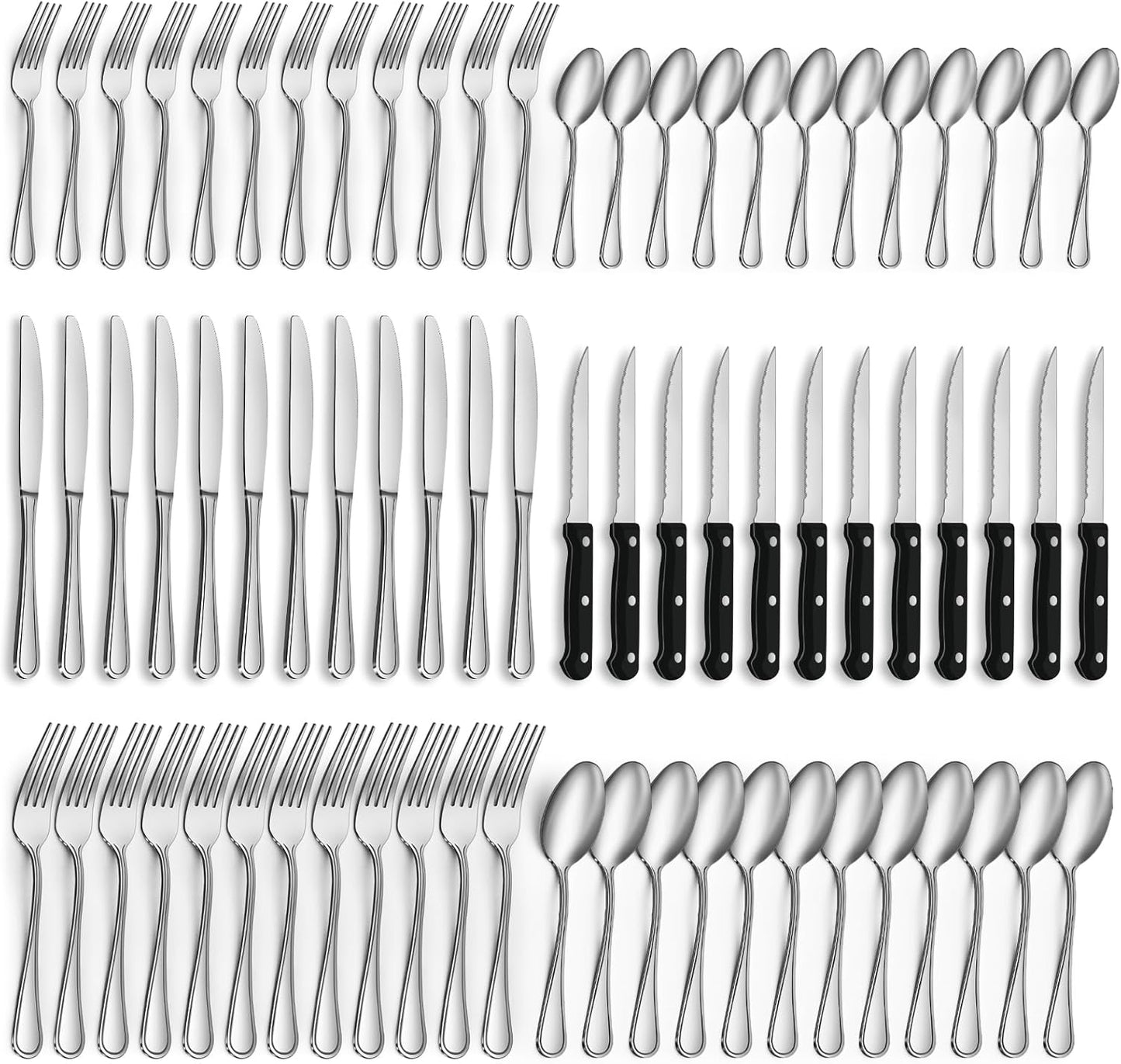 72 PCS Silverware Set with Steak Knives for Elegant Dining