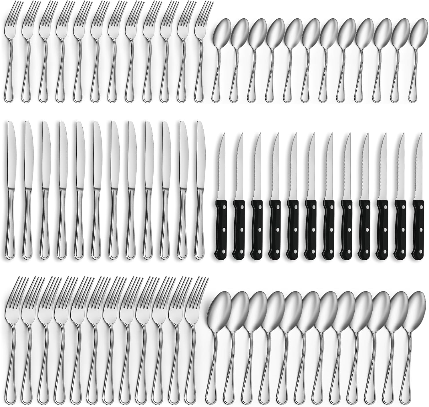 72 PCS Silverware Set with Steak Knives for Elegant Dining