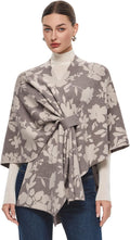 Women's Floral Shawl Wrap Poncho - Soft Double Knit Open Front