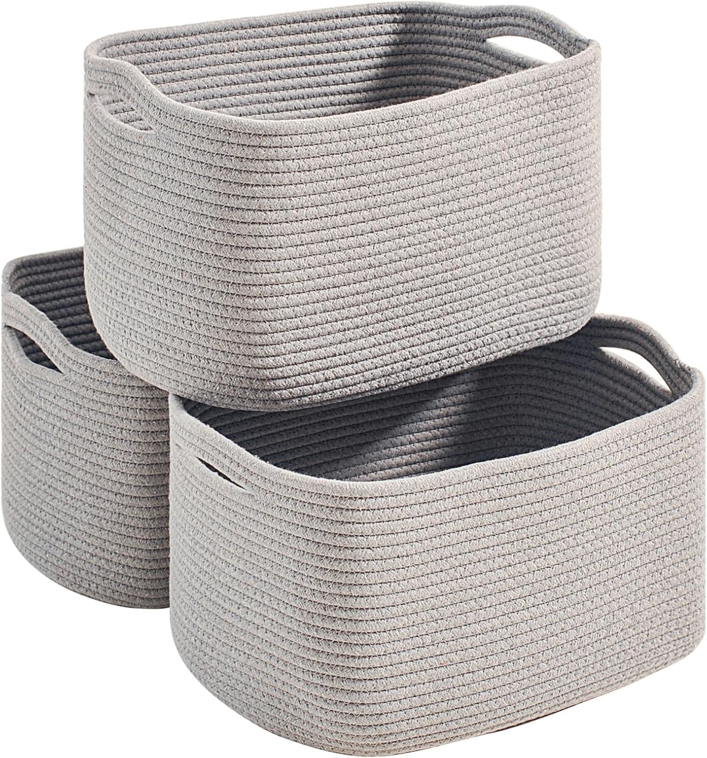 Grey Storage Baskets for Organizing Shelves, Pack of 3 Baskets