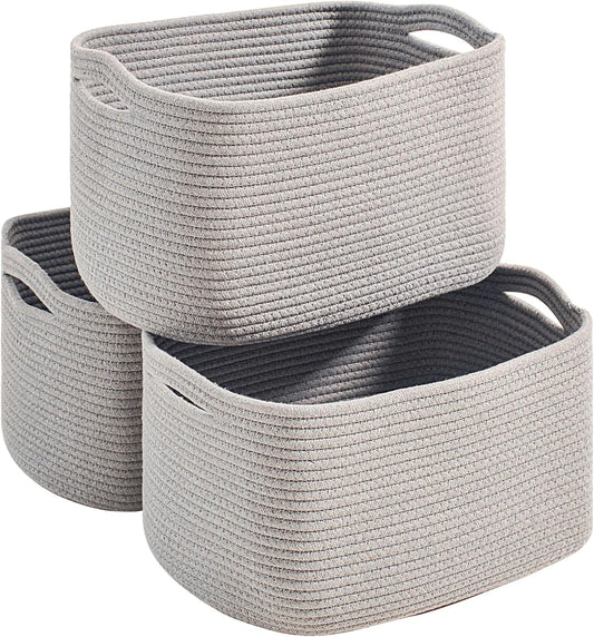 Grey Storage Baskets for Organizing Shelves, Pack of 3 Baskets