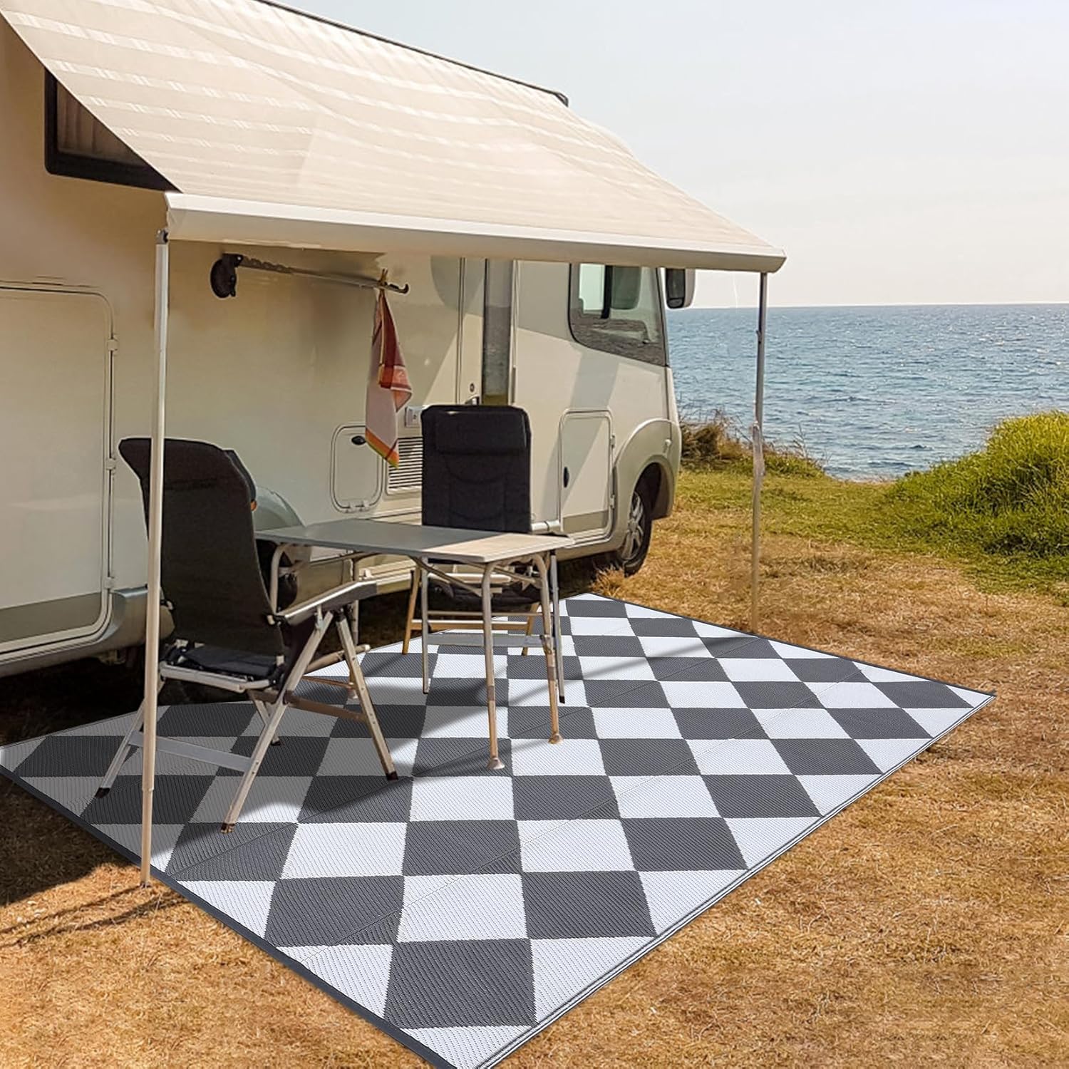 Garvee Outdoor Rug Waterproof 9x12 Reversible Plastic Straw Rug
