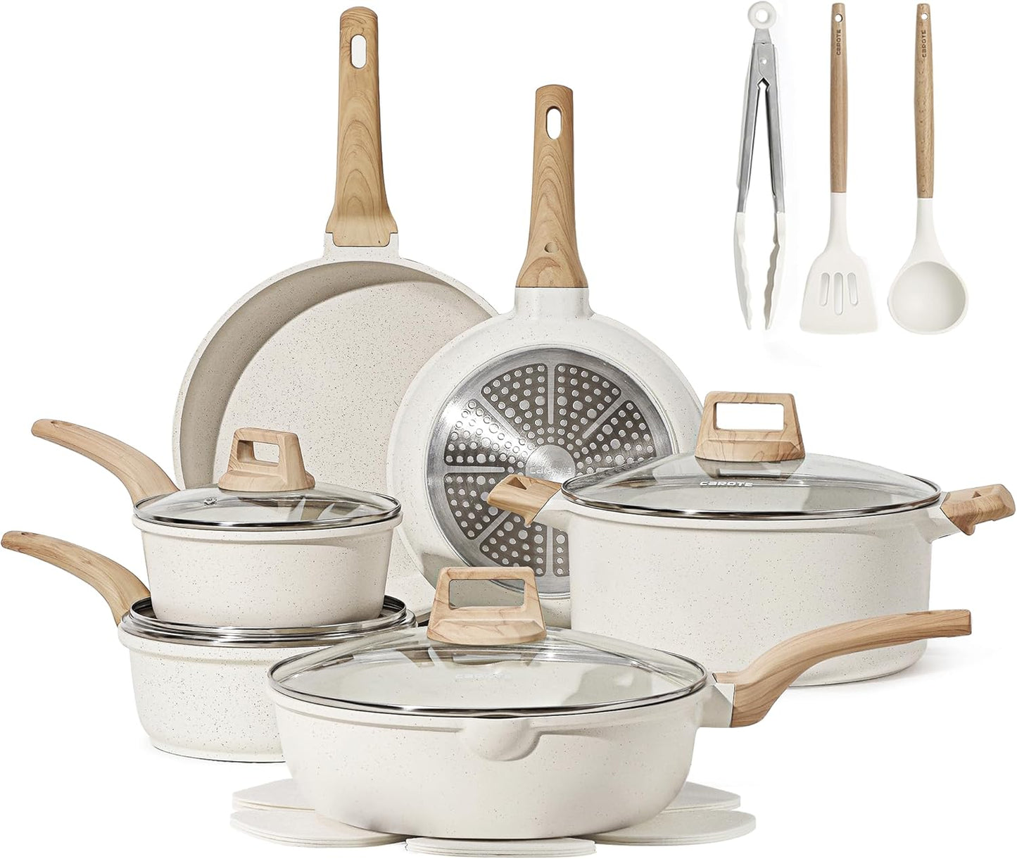 CAROTE 16 Piece Nonstick Cookware Set for Healthy Cooking