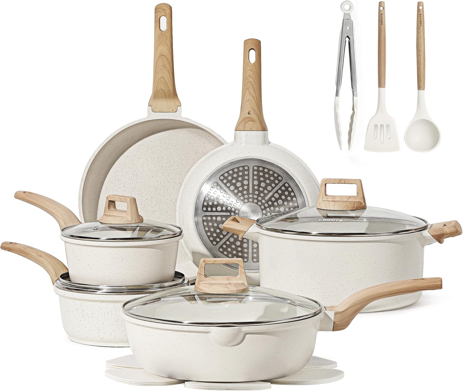 CAROTE 16 Piece Nonstick Cookware Set for Healthy Cooking
