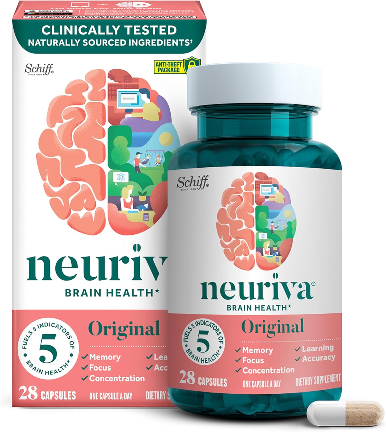 Neuriva Original Decaffeinated Nootropic Brain Supplement for Focus