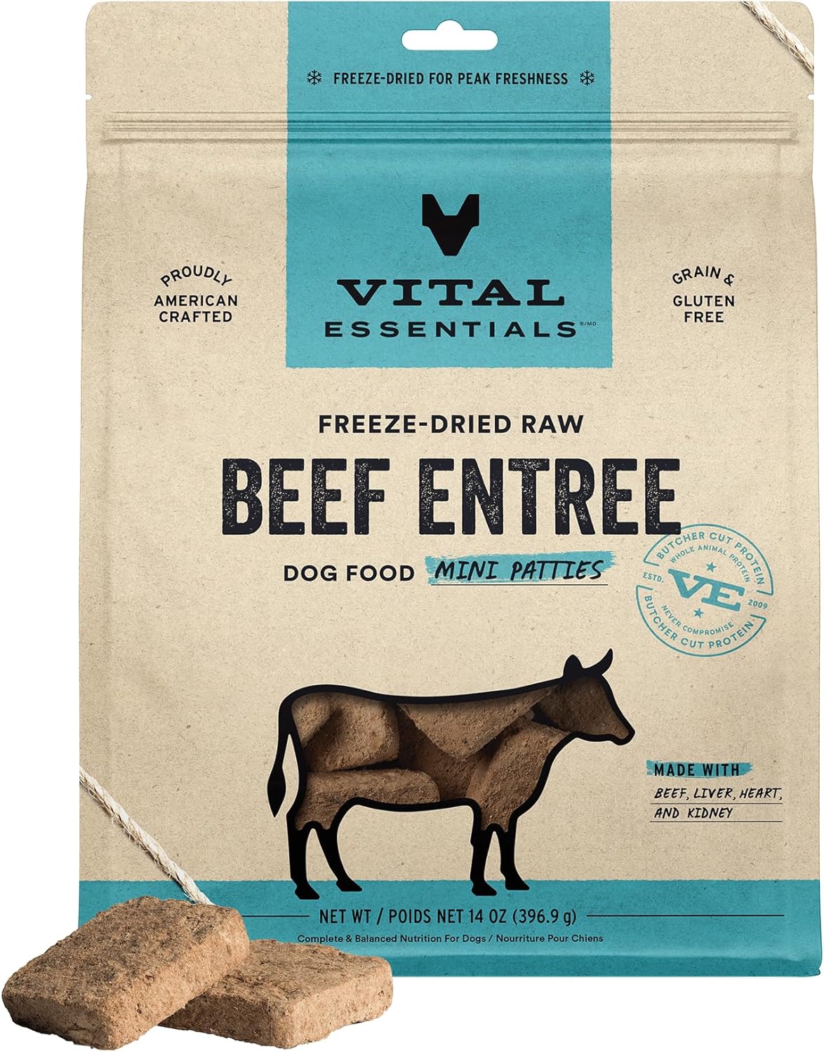 Vital Essentials Freeze Dried Raw Dog Food Beef Mini Patties