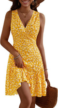 Women's Summer Sleeveless Wrap V Neck Floral Sundress - Flattering