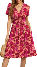WEACZZY Women's Summer V-Neck Floral Casual Dress with Pockets Short